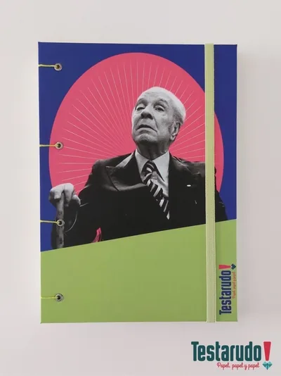 cuaderno copta Testarudo con tapa de Borges, vista frontal