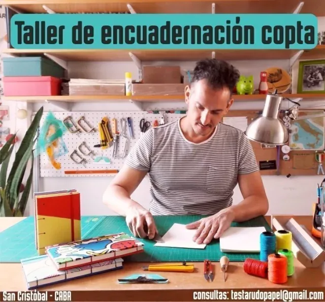 Taller de encuadernación costura copta — taller de encuadernación Testarudo, otra vista