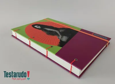 cuaderno copta Testarudo con tapa de Coca Sarli, apoyada de costado